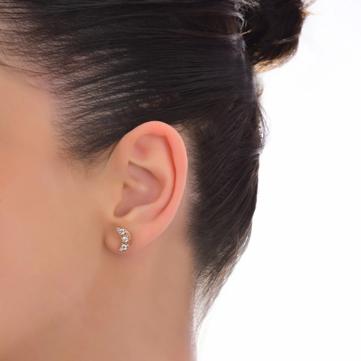 CRESCENT GOLD DIAMOND EARRINGS 5 CRESCENT GOLD DIAMOND EARRINGS - Image 3