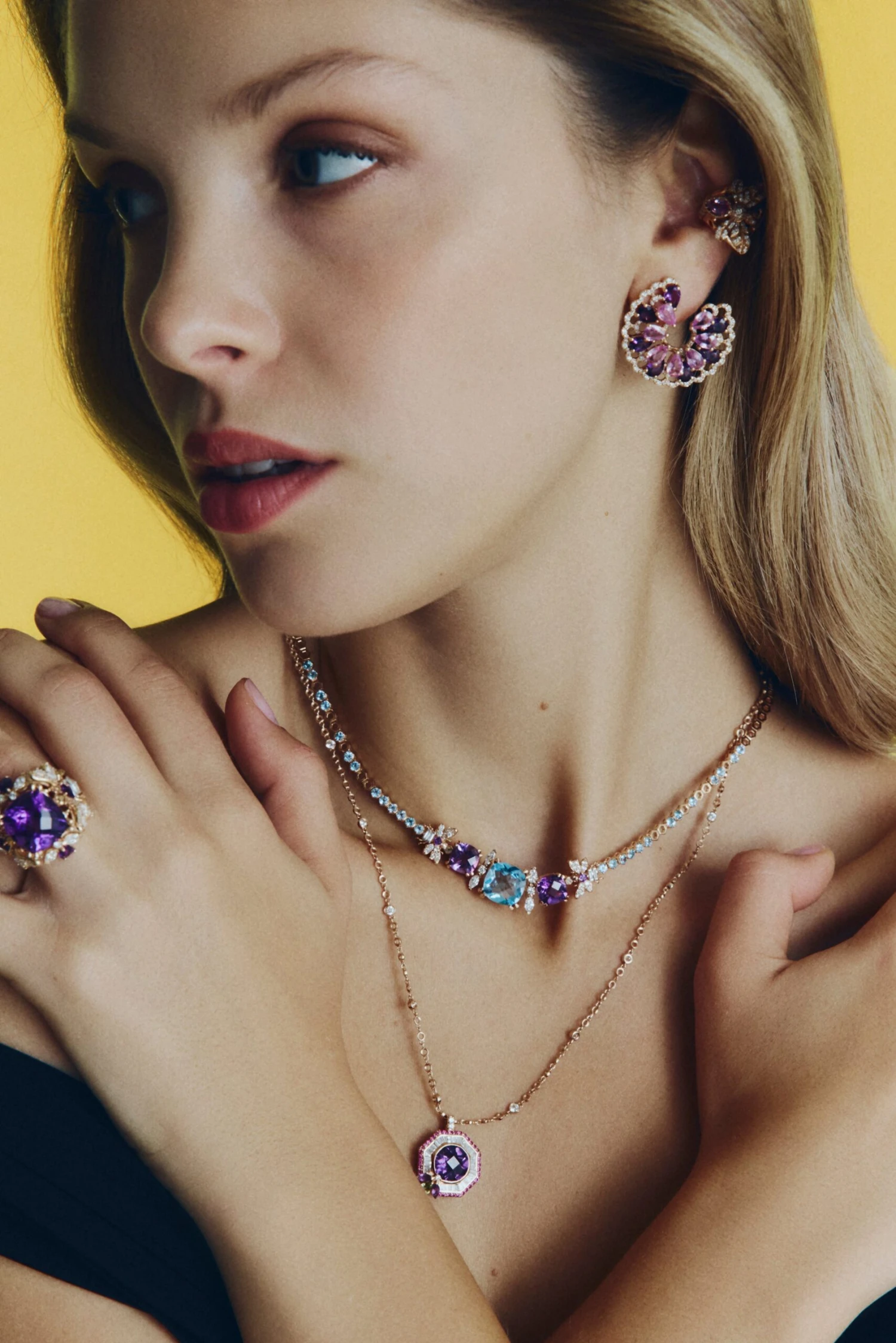 HONEYCOMB GOLD AMETHYST BAGUETTE DIAMOND NECKLACE 5 HONEYCOMB GOLD AMETHYST BAGUETTE DIAMOND NECKLACE - Image 3