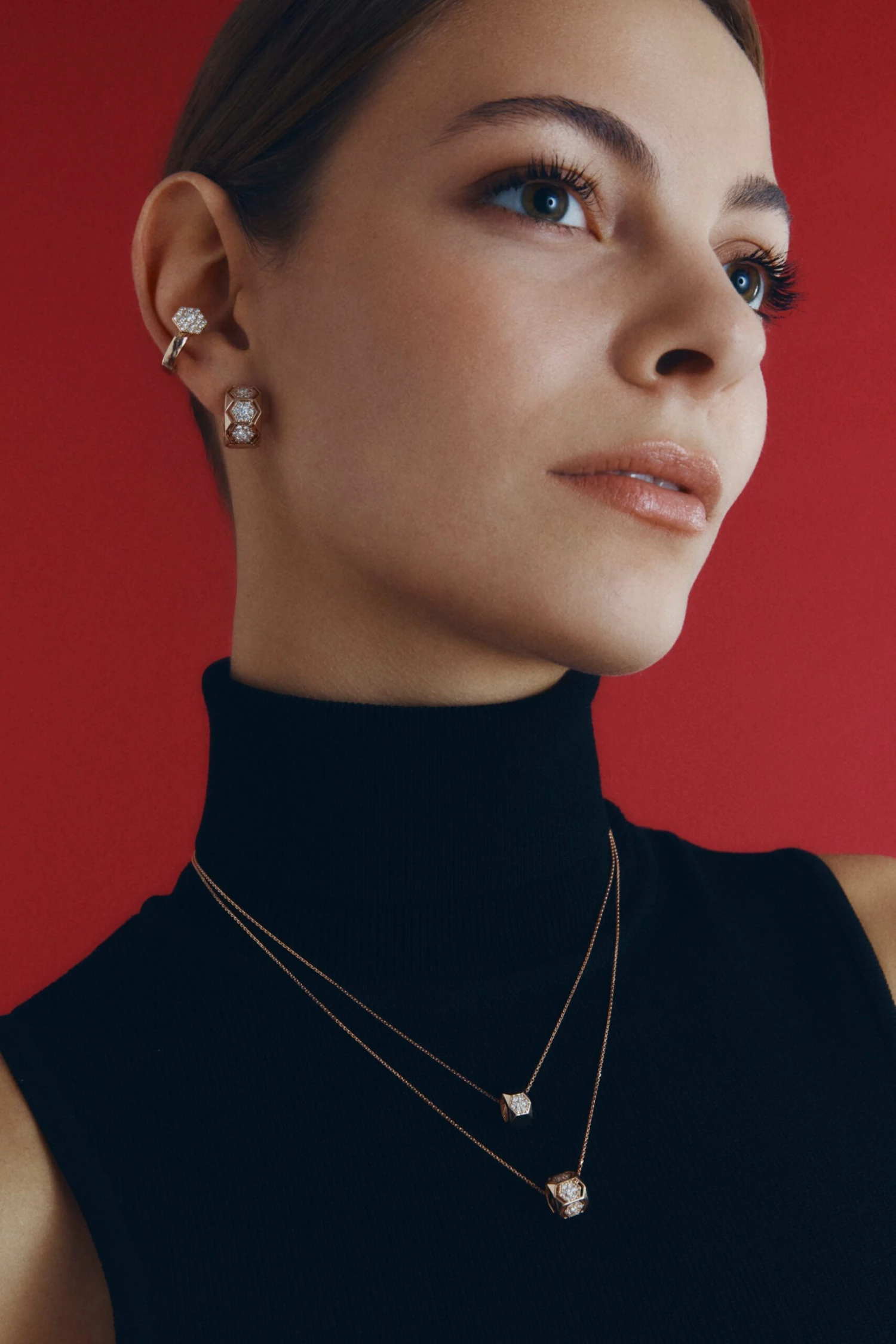 HONEYCOMB HOOP GOLD DIAMOND NECKLACE 5 HONEYCOMB HOOP GOLD DIAMOND NECKLACE - Image 3