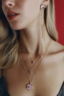 HONEYCOMB GOLD DIAMOND PINK SAPPHIRE NECKLACE -Bee Goddess BEEGODDESS 11 24 015 1444 7beac692 6415 40ef 9a9a b124fbe44305