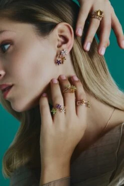 APPLE SEED GOLD DIAMOND AMETHYST RING -Bee Goddess BEEGODDESS 11 24 021 1879