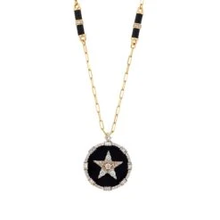 SIRIUS STAR 18K GOLD DIAMOND ONIX CHAIN NECKLACE