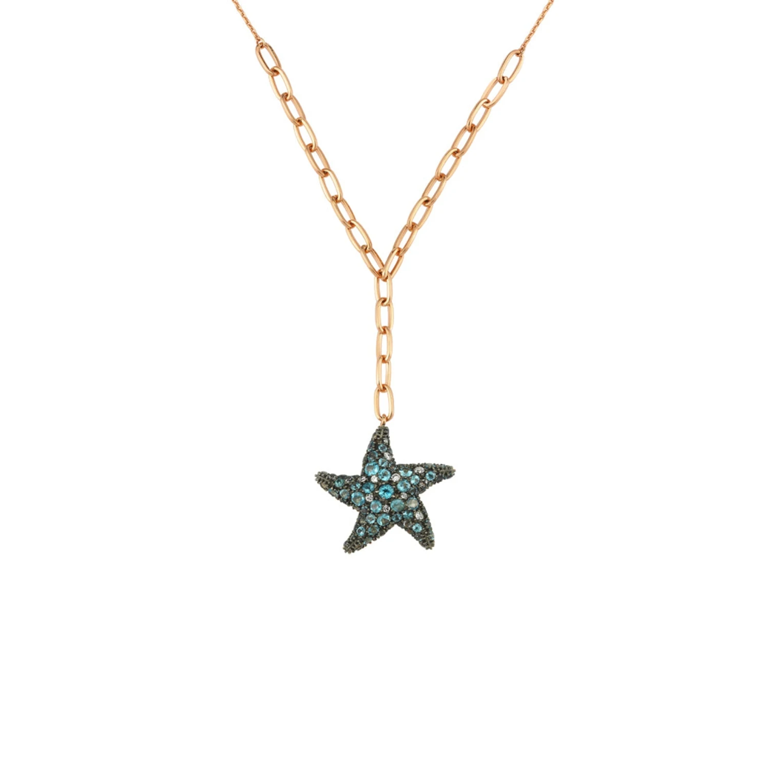 STARFISH GOLD DIAMOND BLUE TOPAZ NECKLACE 3 STARFISH GOLD DIAMOND BLUE TOPAZ NECKLACE