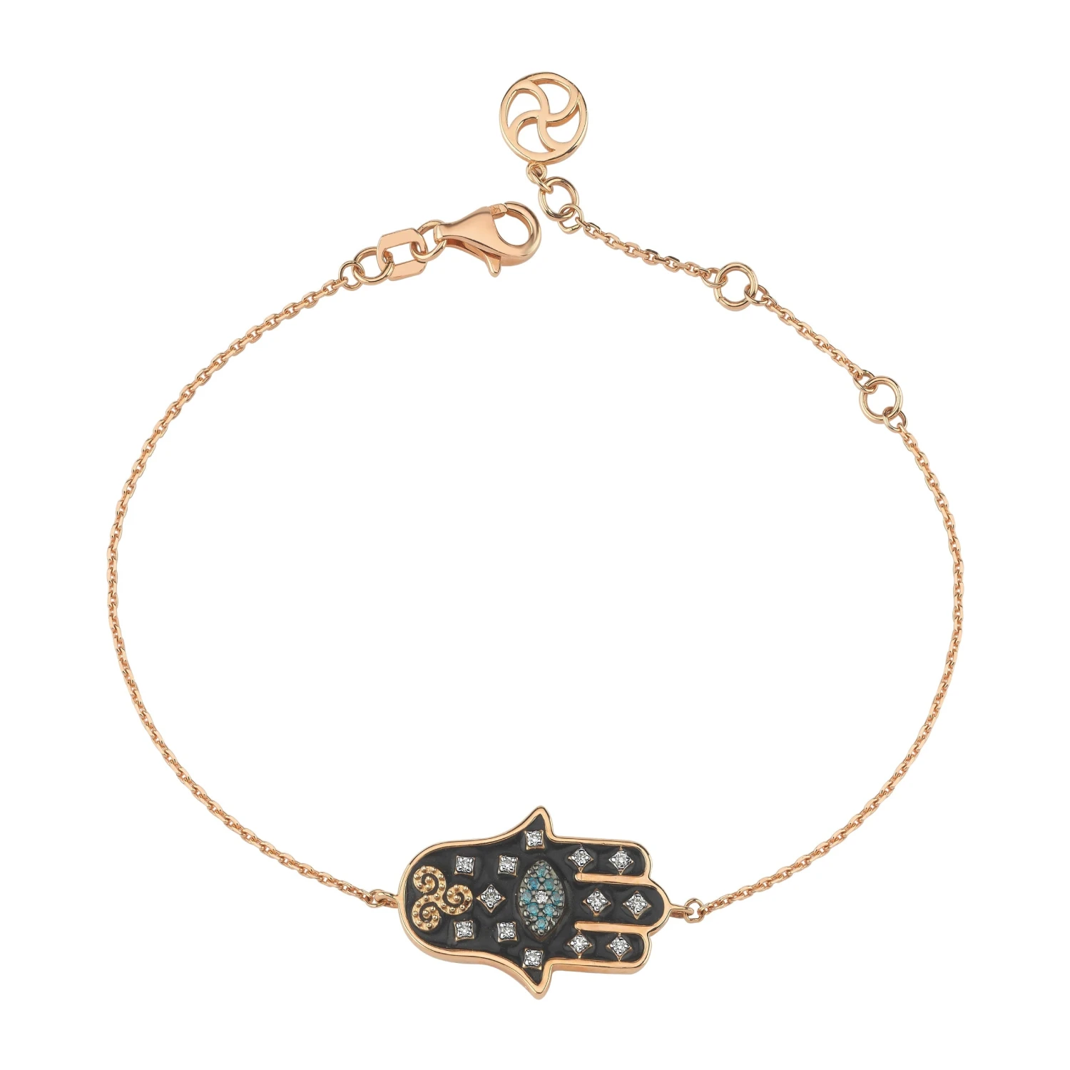 HAMSA GOLD BLUE DIAMOND BLACK ENAMEL BRACELET 3 HAMSA GOLD BLUE DIAMOND BLACK ENAMEL BRACELET