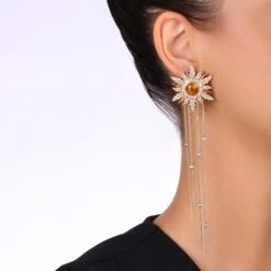 SUN GLAMOROUS GOLD DIAMOND CITRINE EARRINGS -Bee Goddess GNSXLCZPGKP
