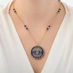 EYE LIGHT 18K GOLD DIAMOND LAPIS XLARGE NECKLACE -Bee Goddess GOZ18KXLMPPLPSAZGKL 12a95b10 15b5 44b4 a1b4 1b74a5f7d66e