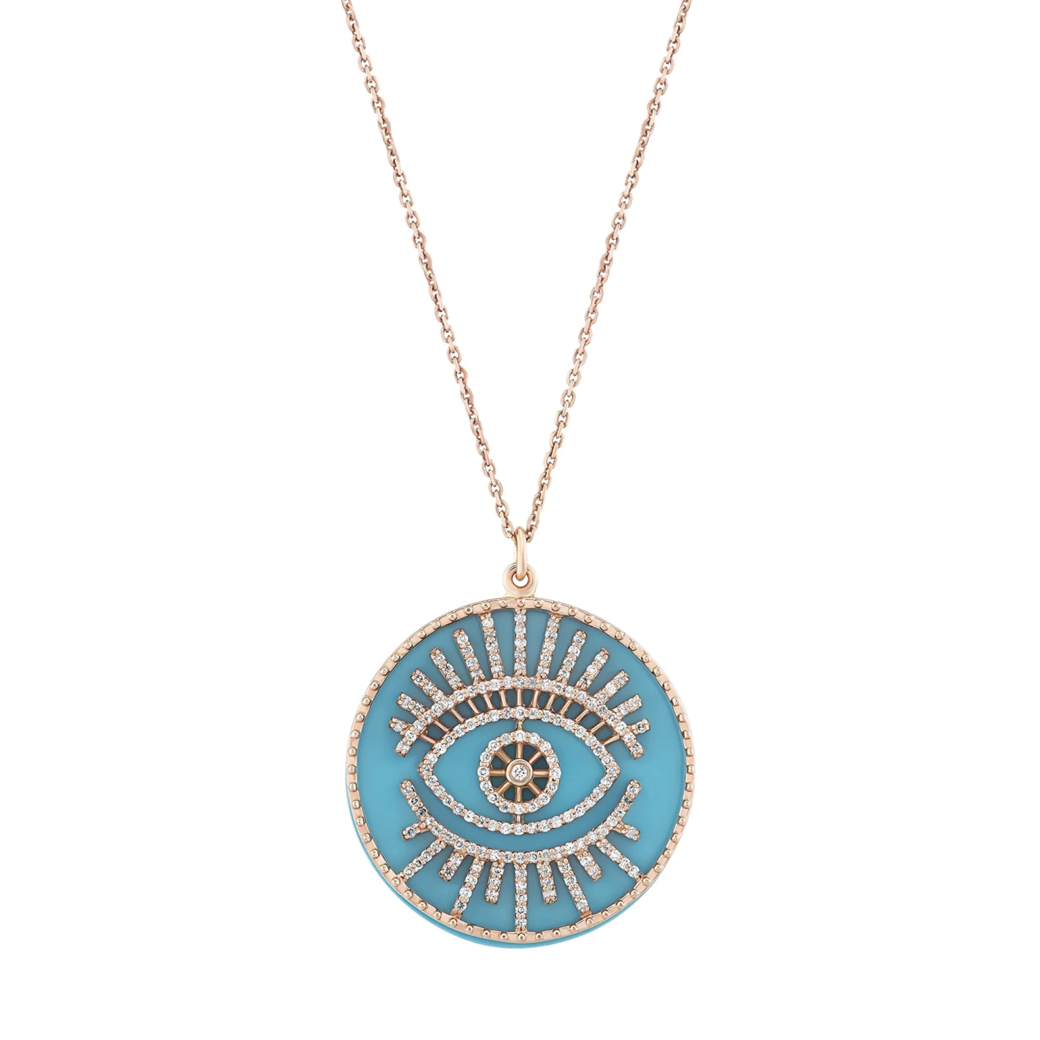 EYE LIGHT GOLD DIAMOND TURQUOISE NECKLACE 3 EYE LIGHT GOLD DIAMOND TURQUOISE NECKLACE