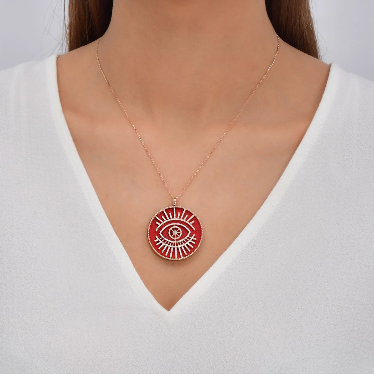 EYE LIGHT CORAL DIAMOND NECKLACE 4 EYE LIGHT CORAL DIAMOND NECKLACE - Image 2