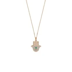 HAMSA GOLD DIAMOND EMERALD NECKLACE