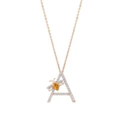 LETTER A GOLD DIAMOND CITRINE NECKLACE
