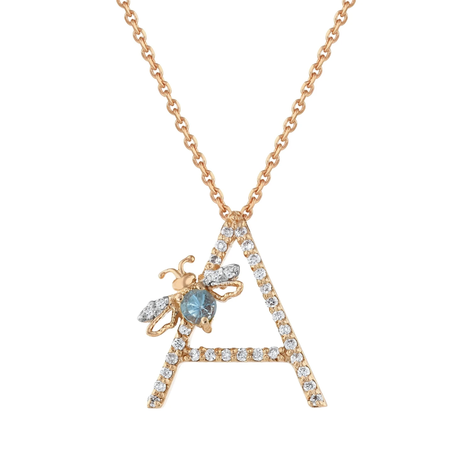 LETTER A GOLD DIAMOND BLUE TOPAZ XSMALL NECKLACE 4 LETTER A GOLD DIAMOND BLUE TOPAZ XSMALL NECKLACE - Image 2