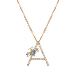 LETTER A GOLD DIAMOND BLUE TOPAZ XSMALL NECKLACE