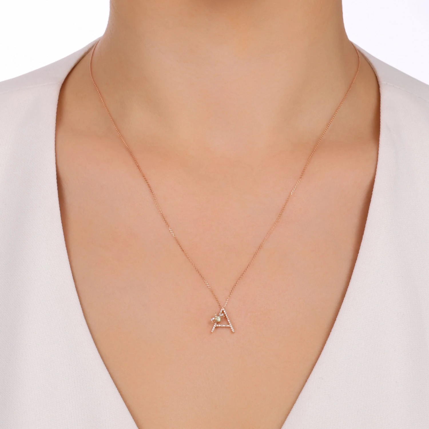 LETTER A GOLD DIAMOND PERIDOT NECKLACE 5 LETTER A GOLD DIAMOND PERIDOT NECKLACE - Image 3