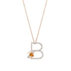 LETTER B GOLD DIAMOND CITRINE NECKLACE