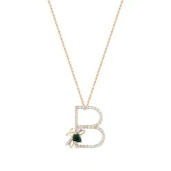 LETTER B GOLD DIAMOND EMERALD SMALL NECKLACE