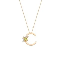 LETTER C GOLD PERIDOT NECKLACE