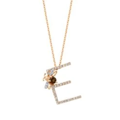 LETTER E GOLD DIAMOND SMOKY TOPAZ NECKLACE