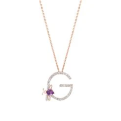 LETTER G GOLD AMETHYST DIAMOND NECKLACE