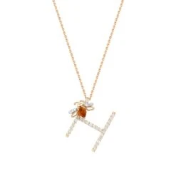 LETTER H GOLD DIAMOND CITRINE SMALL NECKLACE