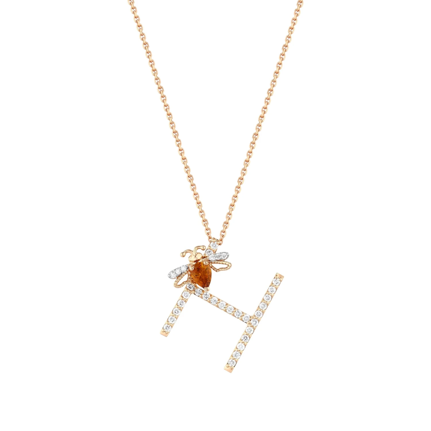 LETTER H GOLD DIAMOND CITRINE SMALL NECKLACE 3 LETTER H GOLD DIAMOND CITRINE SMALL NECKLACE
