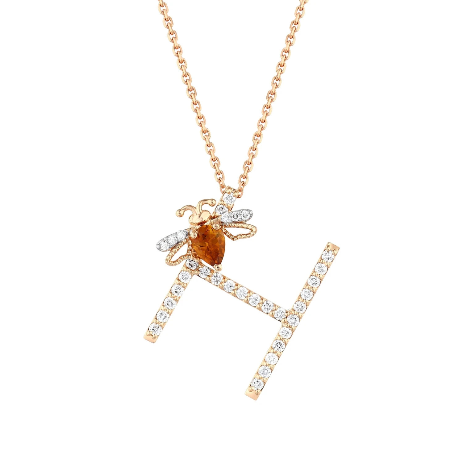 LETTER H GOLD DIAMOND CITRINE SMALL NECKLACE 4 LETTER H GOLD DIAMOND CITRINE SMALL NECKLACE - Image 2