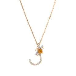 LETTER J GOLD DIAMOND CITRINE XSMALL NECKLACE
