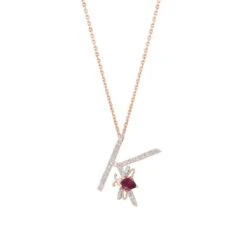 LETTER K GOLD RHODOLITE DIAMOND NECKLACE
