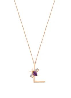 LETTER L GOLD AMETHYST DIAMOND NECKLACE