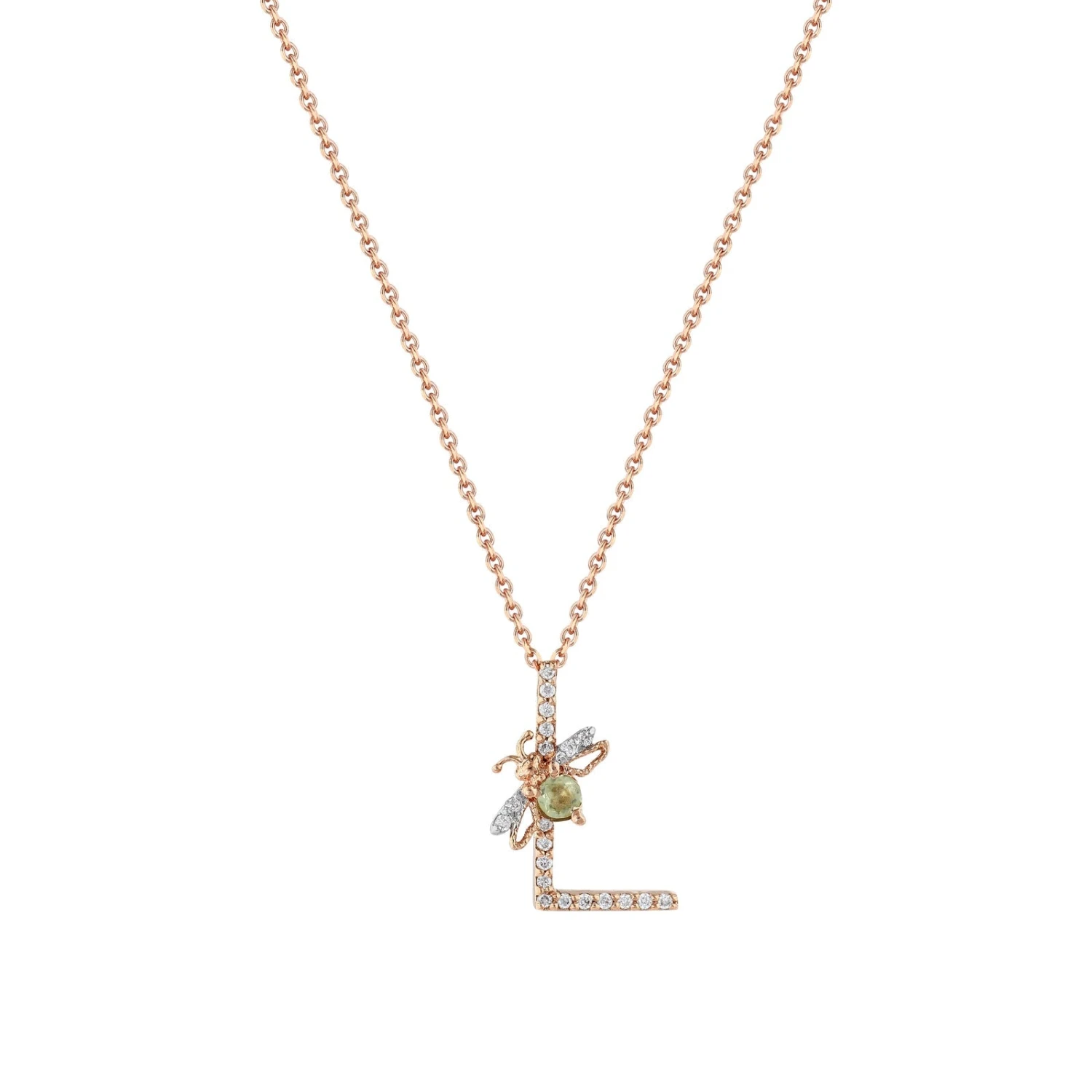 LETTER L GOLD DIAMOND PERIDOT XSMALL NECKLACE 3 LETTER L GOLD DIAMOND PERIDOT XSMALL NECKLACE