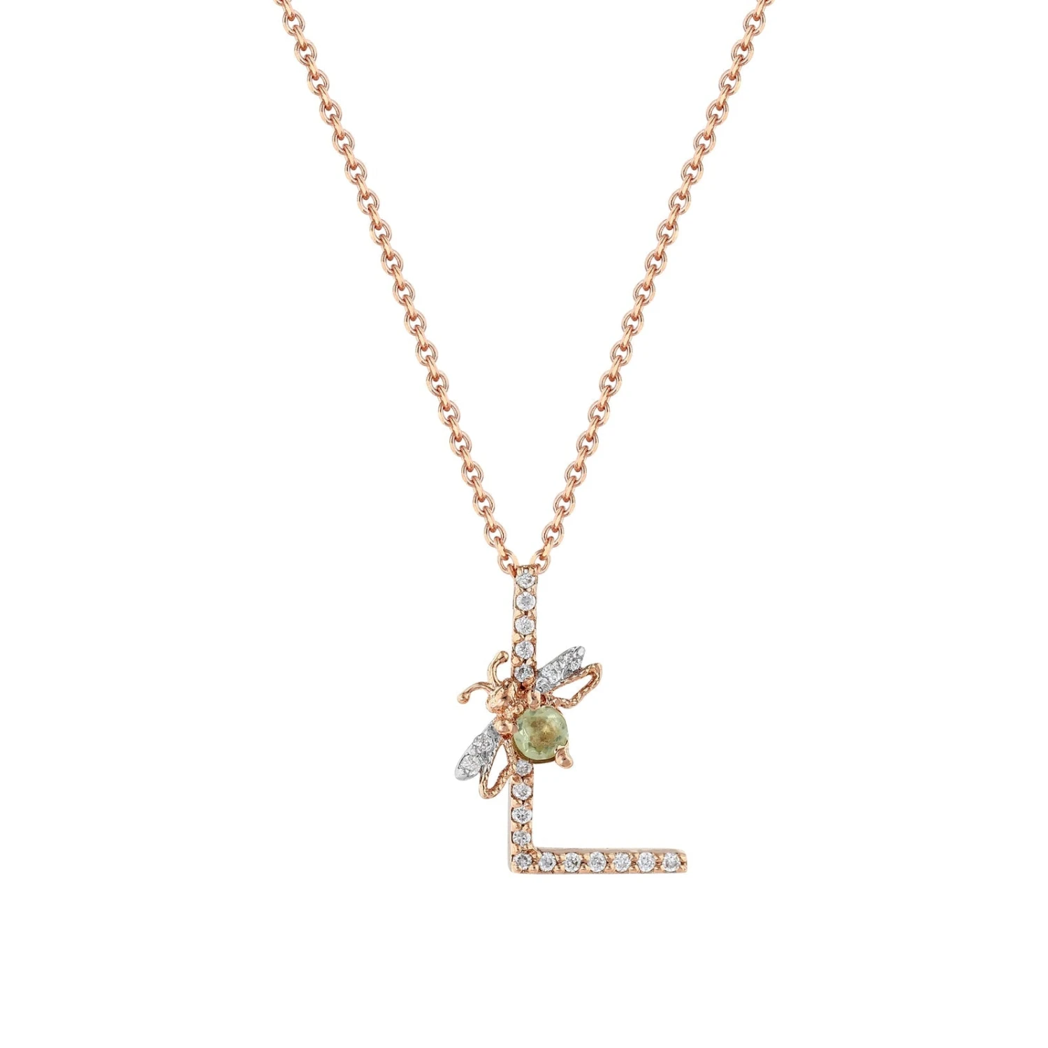 LETTER L GOLD DIAMOND PERIDOT XSMALL NECKLACE 4 LETTER L GOLD DIAMOND PERIDOT XSMALL NECKLACE - Image 2