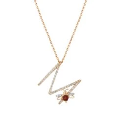 LETTER M GOLD DIAMOND GARNET XSMALL NECKLACE
