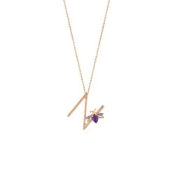 LETTER N GOLD DIAMOND AMETHYST NECKLACE