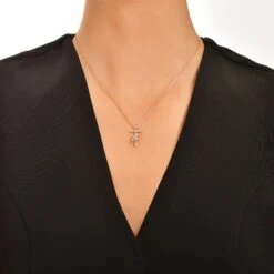 LETTER T GOLD BLUE TOPAZ DIAMOND NECKLACE -Bee Goddess HARFTPBTFPGKL 3