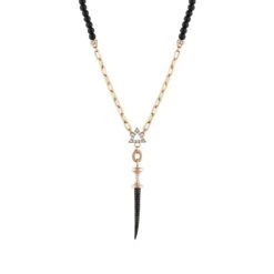 SWORD FIRE GOLD BLACK DIAMOND CHAIN NECKLACE