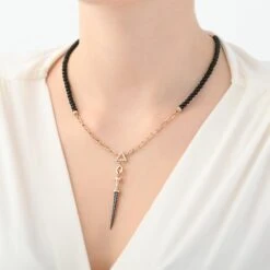SWORD FIRE GOLD BLACK DIAMOND CHAIN NECKLACE -Bee Goddess KLCAKPUSPAZBGKL 3 96c0475f 1c82 4400 80d4 b9d7117fa5af