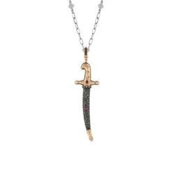 SWORD GOLD BLACK DIAMOND RUBY XLARGE PENDANT -Bee Goddess KLCHXLSPRBGMSGPT 2