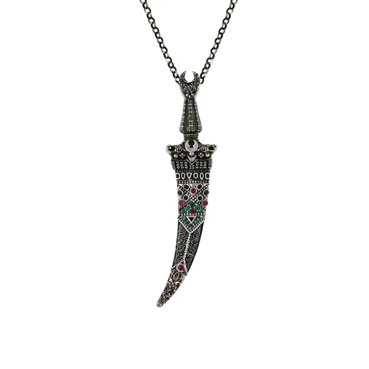 SWORD SILVER BLACK DIAMOND RUBY NECKLACE 4 SWORD SILVER BLACK DIAMOND RUBY NECKLACE - Image 2