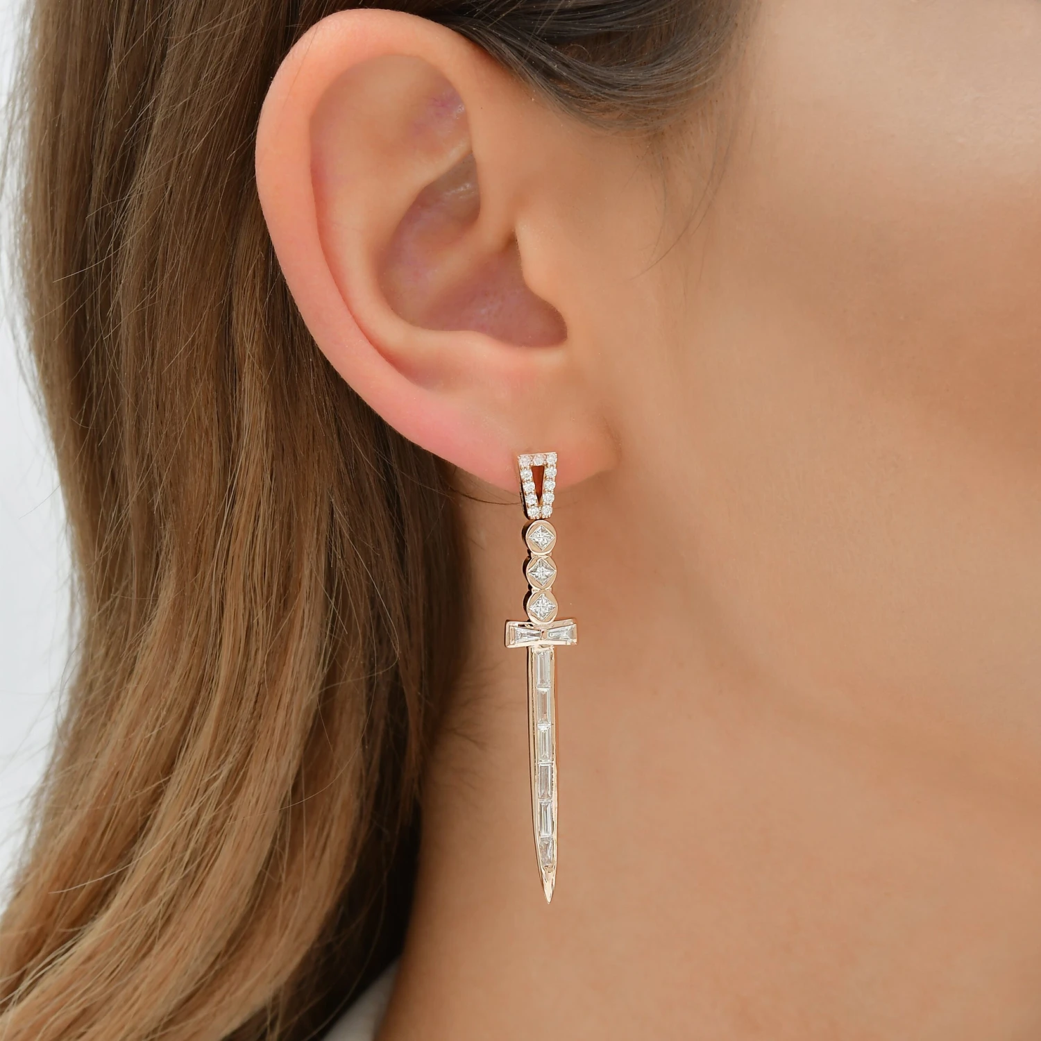 SWORD 18K GOLD DIAMOND LARGE EARRINGS 5 SWORD 18K GOLD DIAMOND LARGE EARRINGS - Image 3