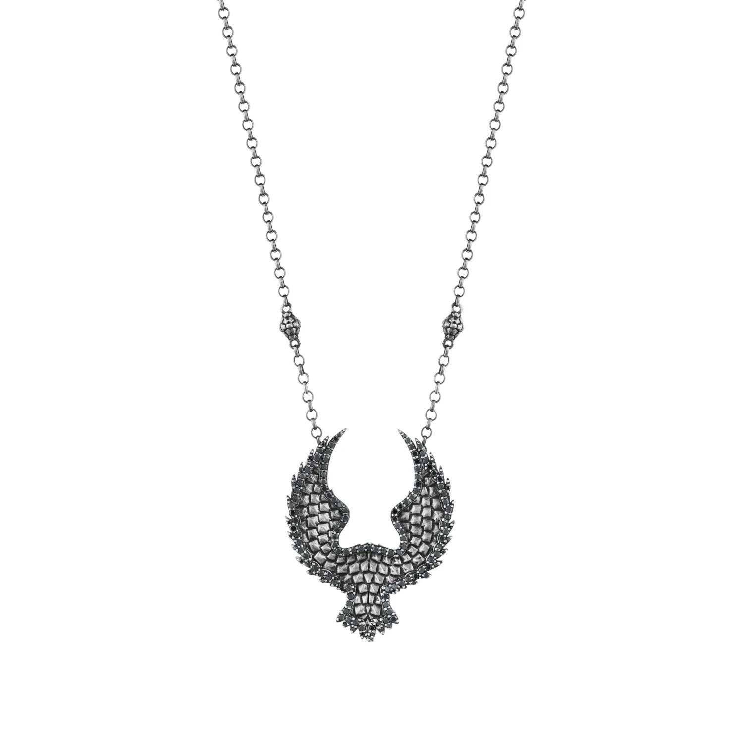 EAGLE SILVER BLACK DIAMOND XLARGE NECKLACE 3 EAGLE SILVER BLACK DIAMOND XLARGE NECKLACE