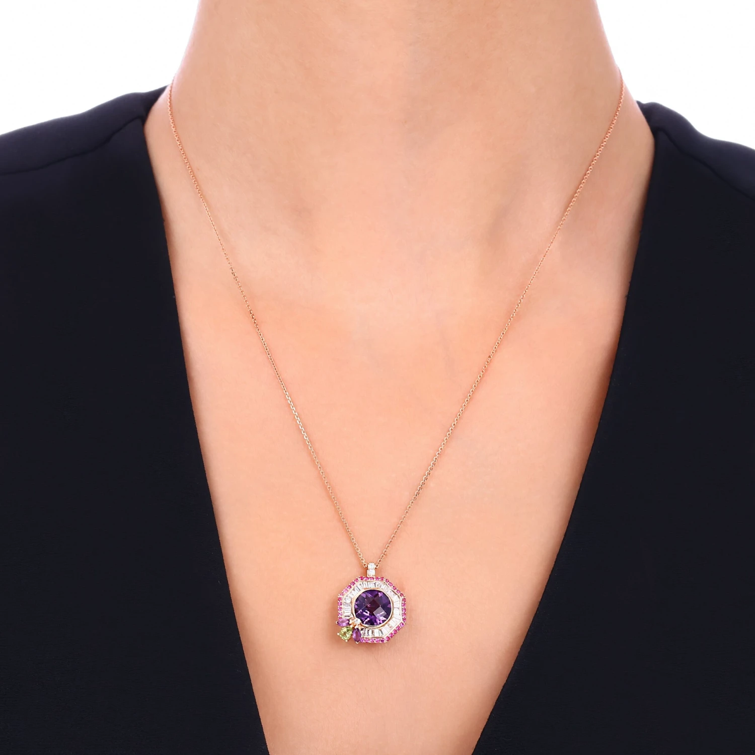 HONEYCOMB GOLD AMETHYST BAGUETTE DIAMOND NECKLACE 4 HONEYCOMB GOLD AMETHYST BAGUETTE DIAMOND NECKLACE - Image 2