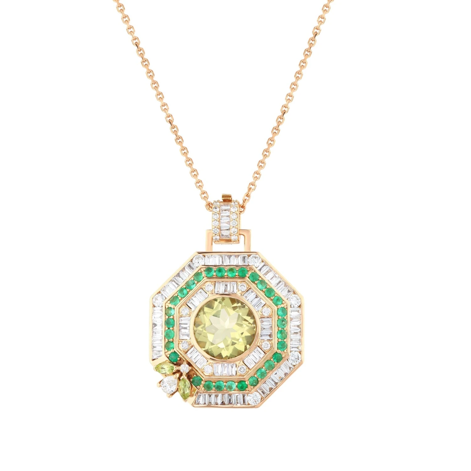 HONEYCOMB 18K GOLD DIAMOND PERIDOT EMERALD PENDANT 5 HONEYCOMB 18K GOLD DIAMOND PERIDOT EMERALD PENDANT - Image 3