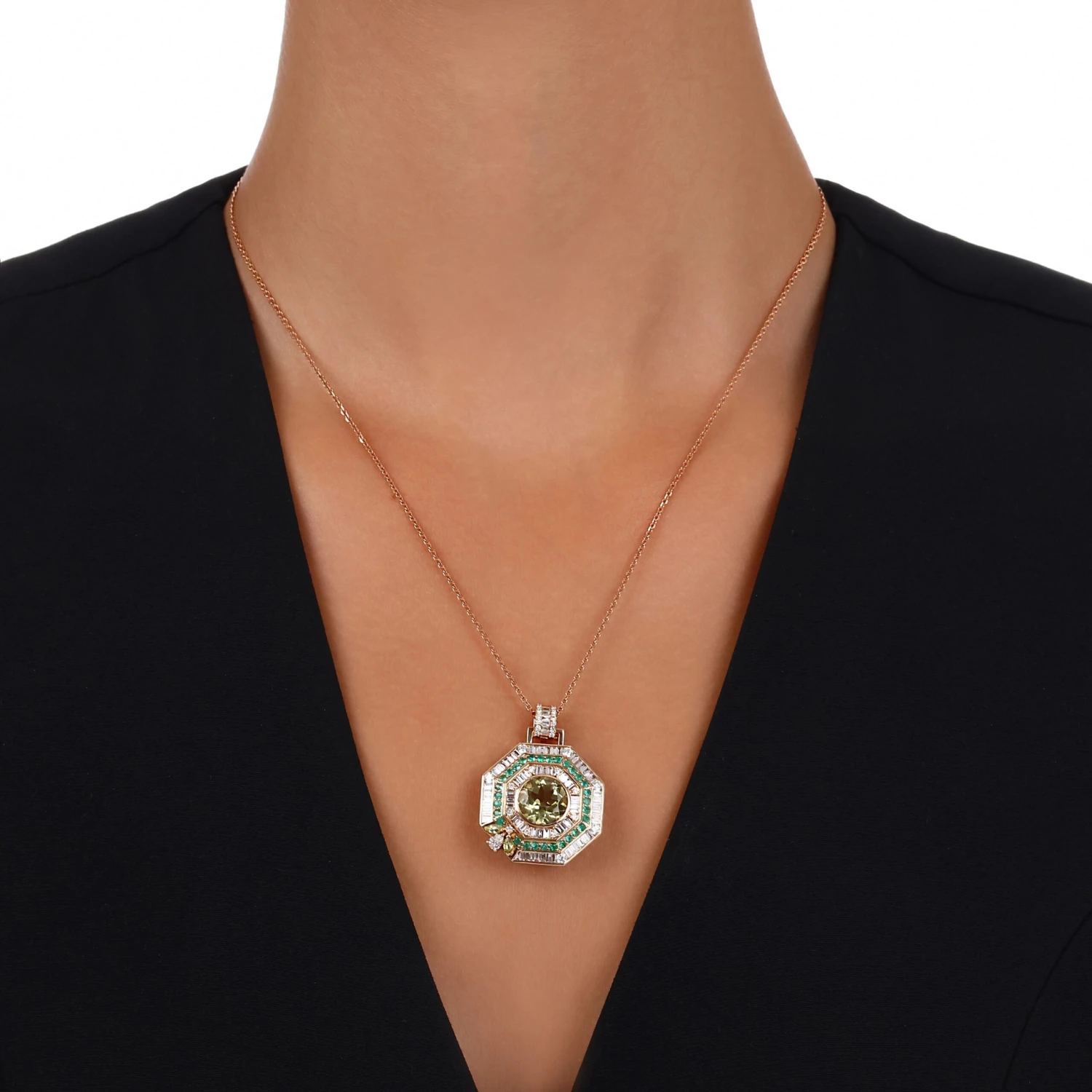 HONEYCOMB 18K GOLD DIAMOND PERIDOT EMERALD PENDANT 6 HONEYCOMB 18K GOLD DIAMOND PERIDOT EMERALD PENDANT - Image 4