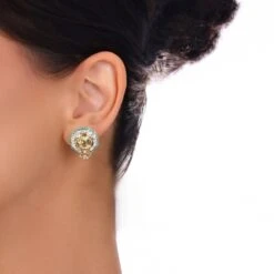 HONEYCOMB GOLD BAGUETTE DIAMOND EMERALD EARRINGS -Bee Goddess PTKACKEMPRBPGKP 1