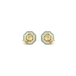 HONEYCOMB GOLD BAGUETTE DIAMOND EMERALD EARRINGS