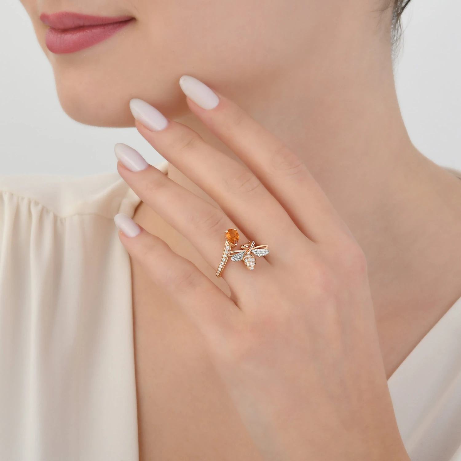 QUEEN BEE MELLONA GOLD DIAMOND CITRINE RING 7 QUEEN BEE MELLONA GOLD DIAMOND CITRINE RING - Image 5