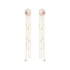 HONEYCOMB GOLD DIAMOND PINK SAPPHIRE EARRINGS