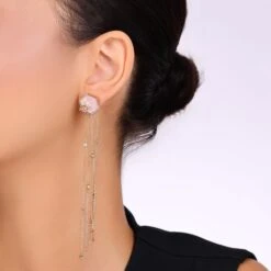 HONEYCOMB GOLD DIAMOND PINK SAPPHIRE EARRINGS -Bee Goddess PTKCKSDPSPRPZGKP 1