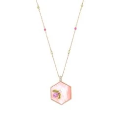 HONEYCOMB GOLD DIAMOND PINK SAPPHIRE NECKLACE