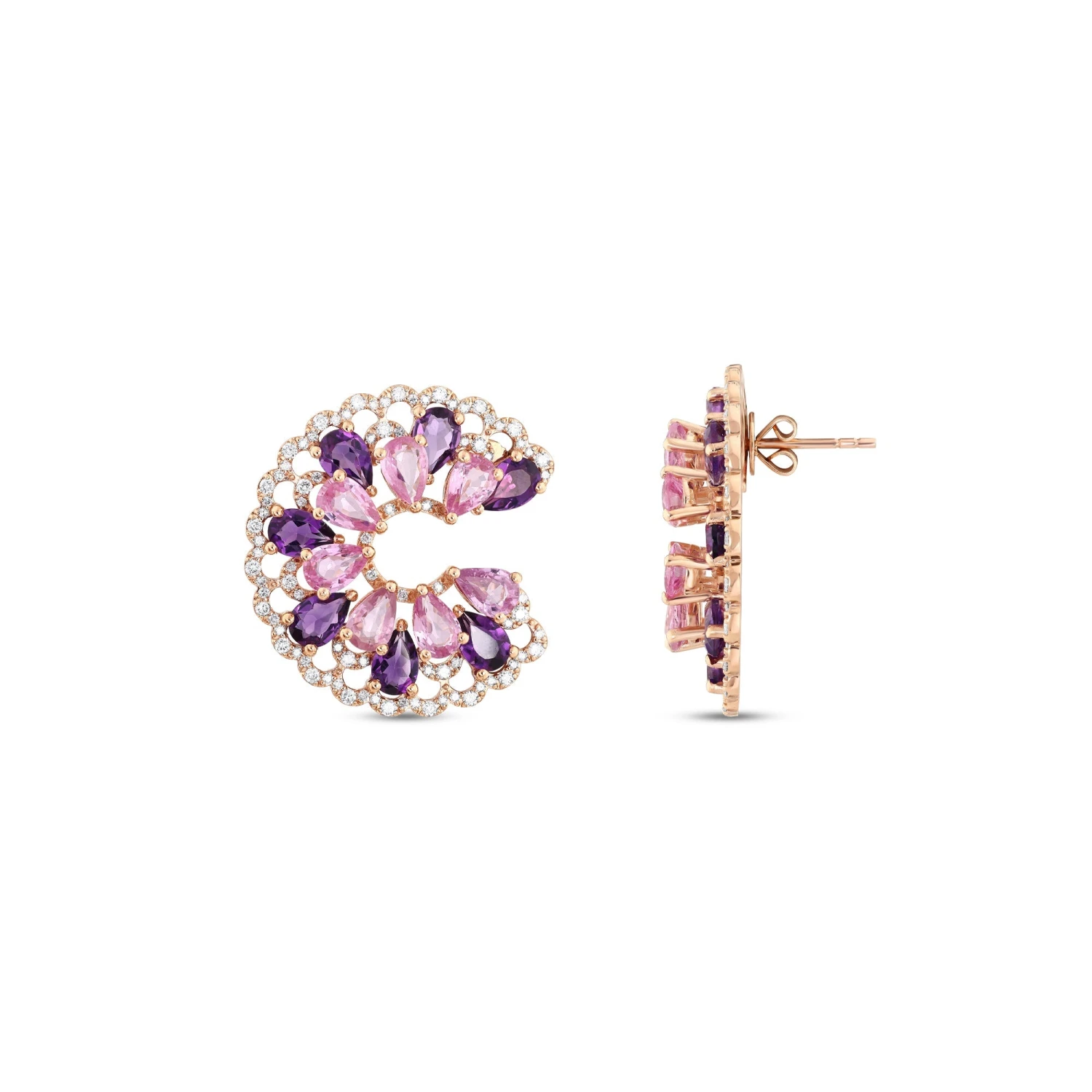 QUEEN BEE ARINNA GOLD DIAMOND AMETHYST EARRINGS 4 QUEEN BEE ARINNA GOLD DIAMOND AMETHYST EARRINGS - Image 2