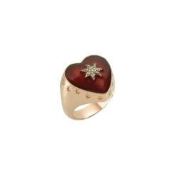 VENUS STAR RED HEART GOLD DIAMOND RING